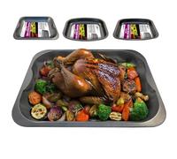 New Set of 3 Roasting Tray - Cooking, Baking, Non Stick, Oblong| Oven, Tin, Dish, Grill | Non Stick Coating for Easy Cooking and Clean Up