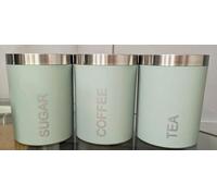 New Set of 3 Sage Storage Canisters Tea Coffee Sugar Jars, A Tight Sealing Lid, Keep Your Ingredients Fresh, Aromatic, and Free from Moisture and Pests, Ideal for Home Use - 800ml -10.2 x 31 x 14.4cm