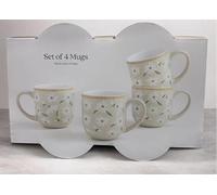 New Set of 4 Bee & Daisy Printed Ceramic Mugs Cream Floral Tea Coffee Cups, Add A Charming Touch to Your Kitchen, Ideal for Home Use, Gifting, Or Adding A Spring & Summer Feel