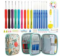 New Set of 47 Ergonomic Crochet Hooks Set w Rubbery Handles Hook 0.6-6MM, Comfort Grip for Arthritic Hands (Green Lily)