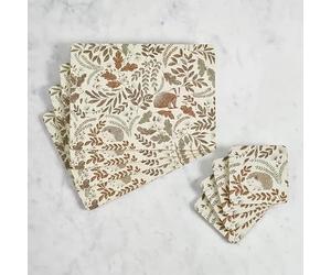 New Set of 8 Woodland Animal Cork Back Placemats & Coasters - 4 Heat Resistant Cork Back Placemats & 4 Matching Drink Coasters - Rustic Forest Wildlife Design-M56