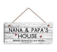 New Sign Nana and Papa's House Sign Where Memories are Made Distressed Style Gift for Grandparents Rustic Hearts 6" x 12"