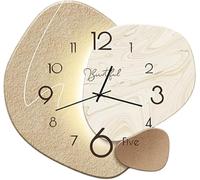 New Silent Moon Wall Clock Non Ticking Battery Operated with Adjustable Night Light Operated by USB/Batteries Suitable for decorating living rooms, bedrooms, studies, offices(Color:Stone Light Design)