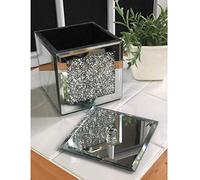 NEW SILVER CRUSHED DIAMOND DIAMONTE MIRRORED GLASS JEWELLERY BOX EYE CATCHING DESIGN BLACK VELVET INLAY TRINKET BOX MIRRORED STORAGE BOX SQUARE SHAP 10X10X11cm