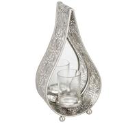 New Silver Elegant Eastern Design Teardrop Candle Lantern Finished With a Mirror In The Back Ideal For Tealights And Votives Display It On Your Accent Table, Shelf, or Mantelpiece Home Decor -N11