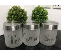 New Silver Lid Tea Coffee Sugar Frosted Glass Canister Kitchen Storage Jar Gift