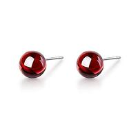 New Simple Natural Red Garnet Cherry Fruit 925 Sterling Silver Jewelry Temperament Personality Ball Crystal Stud Earrings