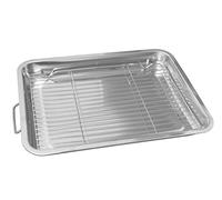 New Size 25cm, 30cm, 35cm, 40cm Stainless Steel Roasting Tin Oven Baking Tray Grill Pan with Removable Rack Dishwasher Safe [25cm]