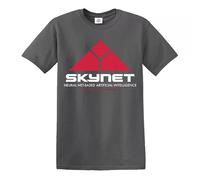 New Skynet Vintage Summer T-Shirt for Men Cyberdyne Retro Terminator Classic Top Tee Cotton Travel Party - Charcoal - L