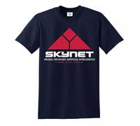 New Skynet Vintage Summer T-Shirt for Men Cyberdyne Retro Terminator Classic Top Tee Cotton Travel Party - Navy - XXL