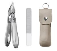 New Slanted Nail Clipper for Thick Nails, Overall Stainless Steel Ultra-Thin Sharp Splash-Proof Clipper, Extended Handle, One-Touch Locking Pliers (E)