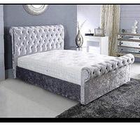 New Sleigh Diamante Crushed Velvet Fabric Upholstered Bed Frame 4ft6 Double, 5ft Kingsize by Sleep Zone ltd (Champagne, 4ft6 Double)