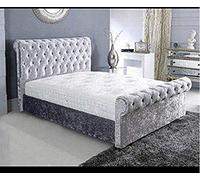 New Sleigh Diamante Crushed Velvet Fabric Upholstered Bed Frame 4ft6 Double, 5ft Kingsize by Sleep Zone ltd (Gold, 4ft6 Double)