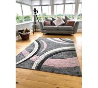 New Small Large Blush Pink Silver Grey Ribbon Curve Design Area Rugs Mats (160x220cm)