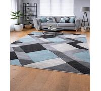 New Small Large Duck Egg Blue Silver Grey Geometric Design Area Rugs Mats (80x150cm)