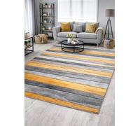 New Small Large Mustard Ochre Silver Grey Wave Design Area Rugs Mats (66x230cm *Runner*)