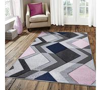 New Small Large Navy Blue Blush Pink Silver Grey Geometric Design Area Rugs Mats (160x220cm)