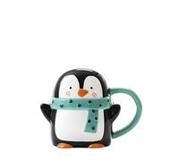 New Snowman Shaped Mug - Festive Christmas Cup, Adorable Snowman Design, Durable Earthenware, Microwave & Dishwasher Safe D-101 (Black Penguin)