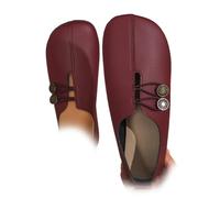 New Soft Leather Ladies Flat Shoes,Orthopedic Loafers for Women,Comfortable Soft Flats Sandals Slip-On Shoes (Red,6.5)
