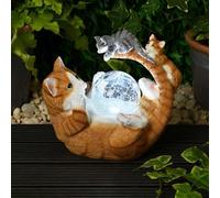 New Solar Light Ornament with Cat Family - Cute Animal Garden Decoration with Cool White LED - Solar Powered Outdoor Ornament for Tabletop, Ledges, or Shelves A-186