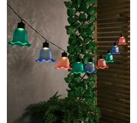 New Solar Powered 10 Ribbed Tulip String Light with Warm White LED Colour, Rechargeable Battery Included, Add Character & Create an Inviting, Ambient Glow in Your Garden At Night - Multicolour -B01