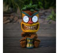 New Solar Powered Big Eyed Tiki Ornament, Cool White LEDs, No Wiring Required, Auto-On At Dusk, Rechargeable Battery Included, Ideal for Paths, Borders, and Flowerbeds - Yellow & Brown
