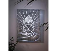 New Solar Powered Buddha Metal Wall Panel Outdoor Decor - Premium Durable Iron Wall Art with LED Light, Energy-Efficient Solar Powered, Easy Install Zen Garden Patio Balcony Decoration 50x35cm -A76