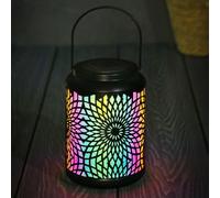 New Solar Powered Iridescent Metal Lantern, Give Your Outdoor Space an Illuminating Glow, Ideal for Outdoor Seating and Dining Areas As A Charming Accessory - Black.