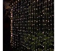 New Solar Powered LED Curtain Lights 180cm - 266 Cool White Lights, Dual Function (Static/Flashing), Auto On at Dusk, 2m Lead Wire, No Wiring Required - Perfect for Garden, Patio, Gazebo Decor A-57