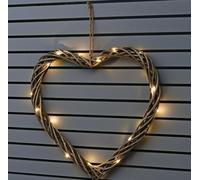 New||Solar Powered Wicker Heart Wreath with Warm White LED Lights, Hanging Jute Rope, Indoor and Outdoor decor, Great decorative feature for your garden||