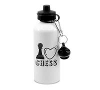 New Spirit Original Black text, I love chess water bottle with clip, chess player, chess game, games, game, chess accessories, chess board game, bottle, drinks bottle, drinks cup