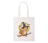 New Spirit Original Capybara witch broom halloween cat autumn silly weird animal humerous spooky tote bag cotton shopper shopping bags reusbale