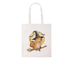 New Spirit Original Capybara witch broom halloween cat autumn silly weird animal humerous spooky tote bag cotton shopper shopping bags reusbale