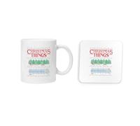 New Spirit Original Christmas Things Montage, Xmas Meme Festive Winter Monsters Novelty Mug and Coaster Drinking Set Tea and Coffee Set Cute Mug and Coaster Aesthetic Fun Funny Pretty
