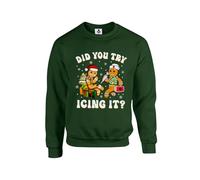 New Spirit Original Did you try icing it? gingerbread meme novelty silly christmas xmas festive santa Unisex Funny Adults Sweatshirt Jumper Forest Green