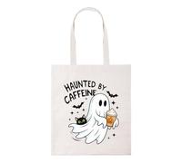New Spirit Original Haunted by caffeine ghost coffee drink pumkin cat halloween spooky autumn tote bag cotton shopper shopping bags reusable