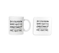 New Spirit Original I got fat for christmas, xmas festive meme novelty iconic silly funny comedy humour mug and coaster drinking set tea and coffee set cute mug and coaster aesthetic fun funny pretty