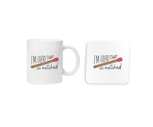 New Spirit Original I'm Glad That we Matched Mug and Coaster, Funny, Fun, Dating, Relationship Joke, Humour