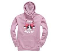 New Spirit Original Just a little moo-dy, cow meme novelty animal farm joke Jumper Unisex Funny Adults Hoodie Jumper Baby Pink