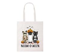 New Spirit Original Meow o ween, cat cats novelty halloween autumn spooky ghost mummy witch pumpkin tote bag cotton shopper shopping bags reusable