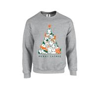 New Spirit Original Merry Catmas Tree Jumper Unisex Funny Adults Sweatshirt Jumper Heather Grey