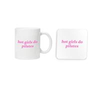 New Spirit Original Pink Text hot Girls do Pilates Cute Aesthetic Girly Mug and Coaster Drinking Set Tea and Coffee Set Cute Mug and Coaster Aesthetic Fun Funny Pretty
