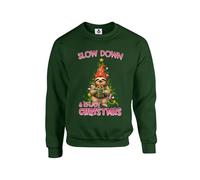 New Spirit Original Slow down and enjoy christmas, xmas festive sloth meme novelty cute cool Unisex Funny Adults Sweatshirt Jumper Forest Green
