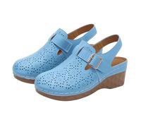 New Spring And Summer Baotou Slippers For Foreign Trade Women's Thick Sandals In Large Size Casual Baotou Back Empty Retro Comfortable Thick Sandals Hounds Sandals for Women (Sky Blue, 4)