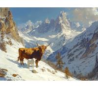 New Spring Diamond Painting Art, Snow Mountain 5D Crystal Diamond Art Painting Full Kits for Home Office Decor, Hobby Gift for Women, Includes Professional Tool Kit 20x30cm Highland Cattle qo-850
