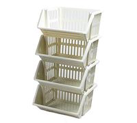 New Stacking Baskets Storage Veg Rack Plastic Stackers, Creme, Grey, Length 36 cm x Depth 30 cm x Height 17.5 cm (Creme, 4 racks)