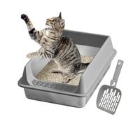 New Stainless Steel Cat Litter Box - High-Sided Kitten Litter Box with Scoop | Easy-Clean Semi Enclosed High Removable Rim Pet Accessories for Large Medium Cat Balcony Terrace Apartment Garden