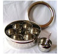 NEW STAINLESS STEEL MASALA DABBA SPICE CANISTER BOX WITH LID & 7 POTS INDIAN. PRIMA