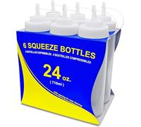 New Star Foodservice 26238 Squeeze Bottles, Plastic, Wide Mouth, 24 oz, Clear, Pack of 6