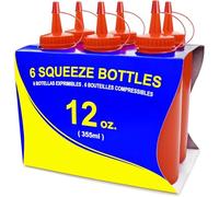 New Star Foodservice 26313 Squeeze Bottles, Plastic, 12 oz, Red, Pack of 6 | Regular Mouth, 6 Pack, Restaurant Quality, Multi Condiment Use